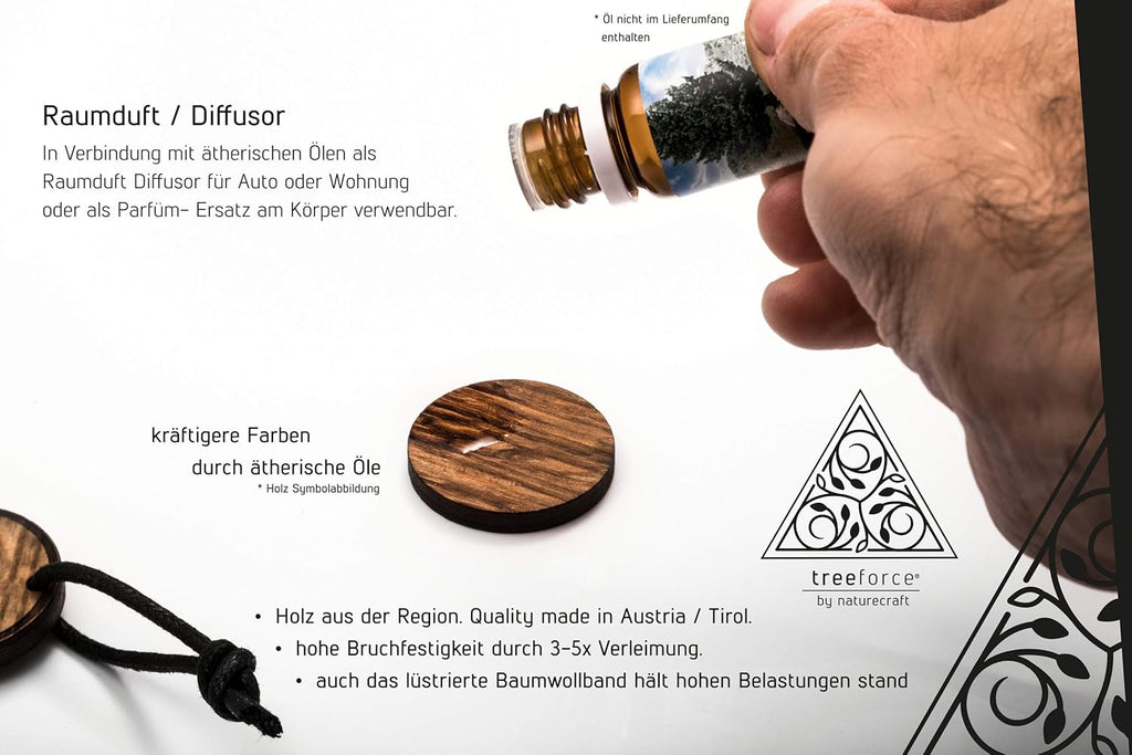 treeforce Schutzrune Holzkette, Halskette, Schlüsselanhänger, Talisman oder Auto- Anhänger 3 in 1 DIY Schmuck, Handmade, nachhaltig und vegan aus Holz