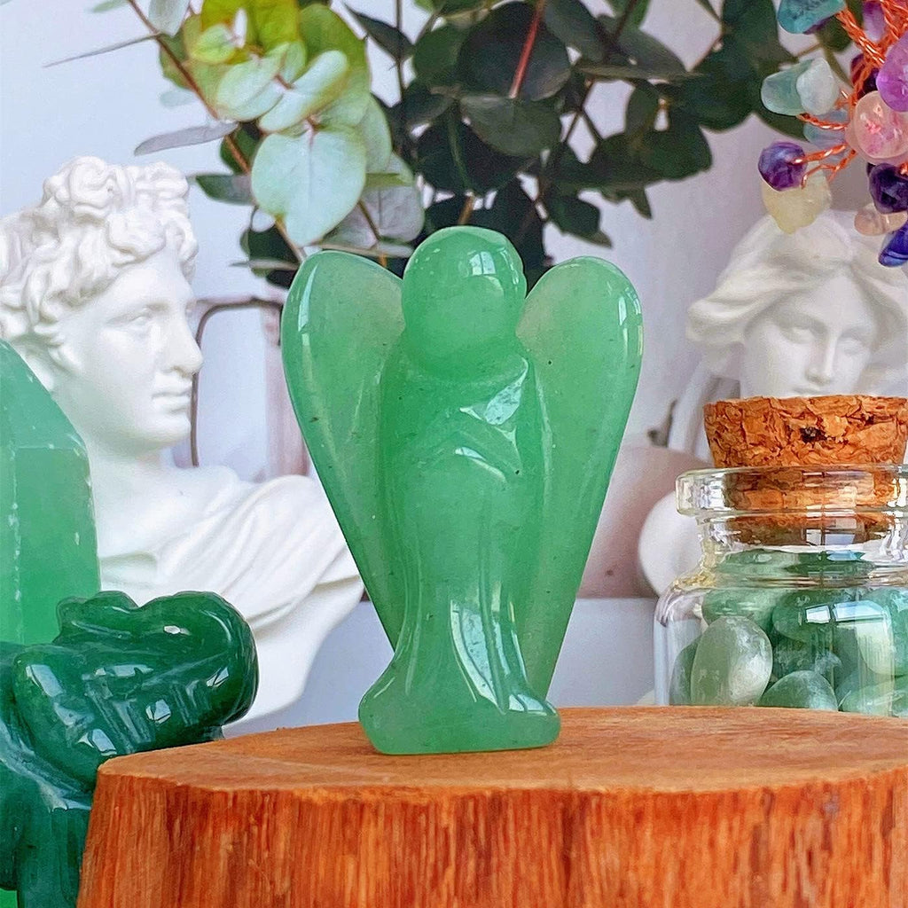 XIANNVXI Green Aventurine Guardian Angel Crystals Angel Figure Healing Crystal Gemstones Polished Stones Statue Reiki Angel Figure Guardian Angel Gift