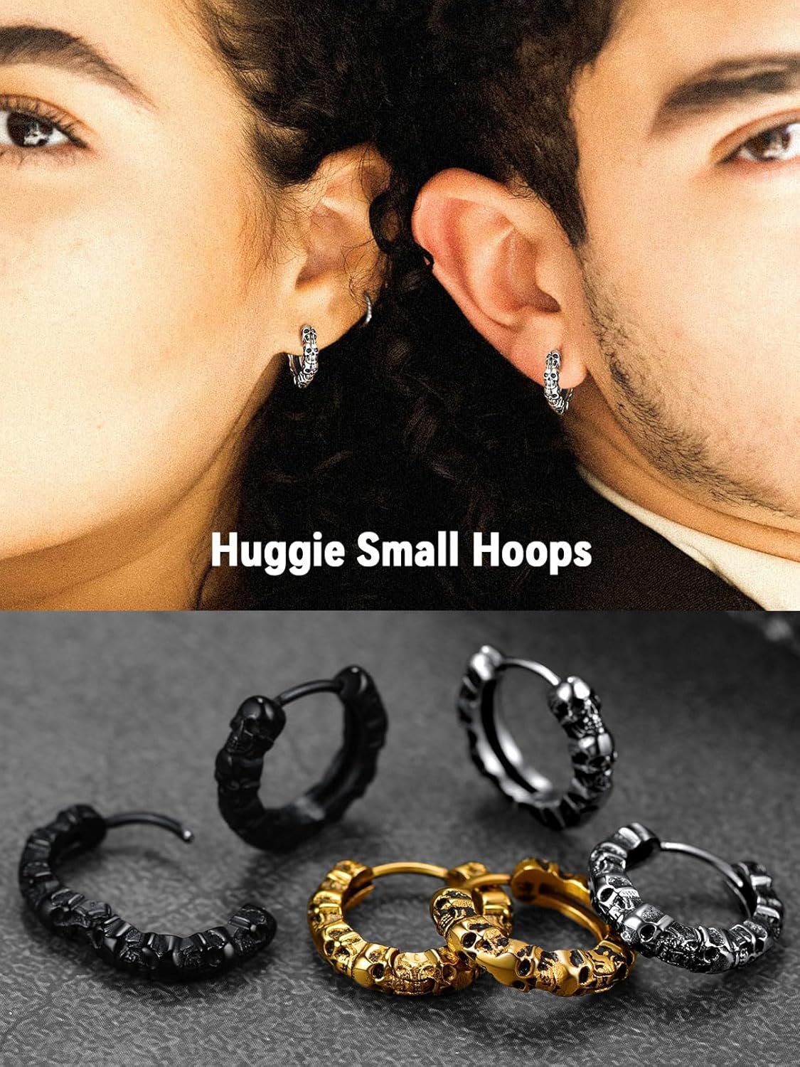 FaithHeart Edelstahl Totenkopf Ohrstecker für Herren Damen Punk Gotik Schädel Ohrring Piercing Creolen Ohrstecker für Weihnachten Valentinstag Halloween