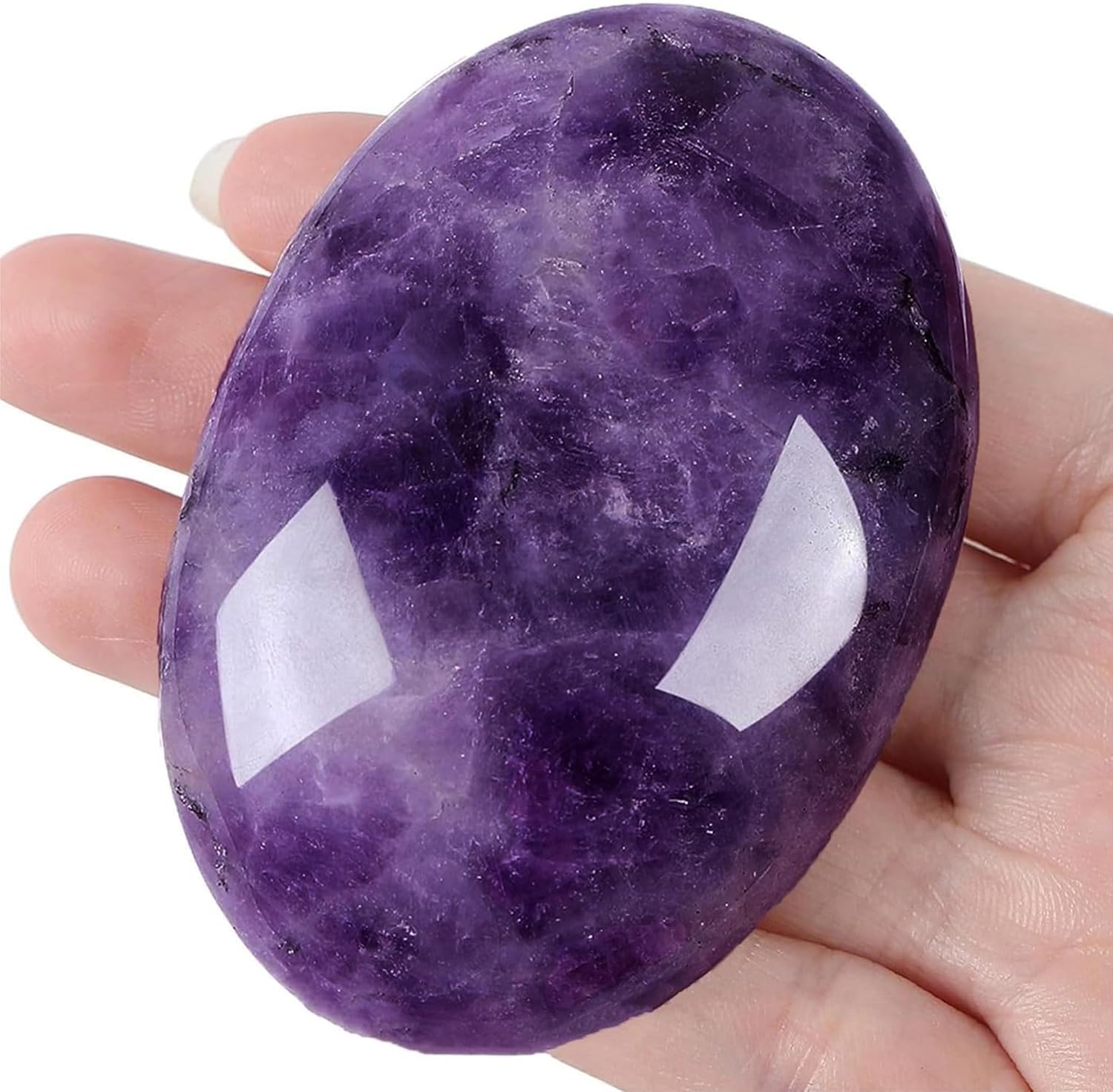 QINJIEJIE Groß Amethyst Edelsteine 2.4" Ovale Kristalle Natürliche Steine Sorgensteine Handschmeichler Stein Kristall Spirituelle Geschenke Reiki Meditation Deko 1PC