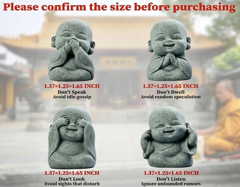 4-in-1 Mini Buddha Statue Set - See/Hear/Speak/Think No Evil, Zen Feng Shui Decor for Home, Aquarium, Garden, Office - Spiritual Resin Figurines with Blessing Amulet (Mini Buddha Statue)