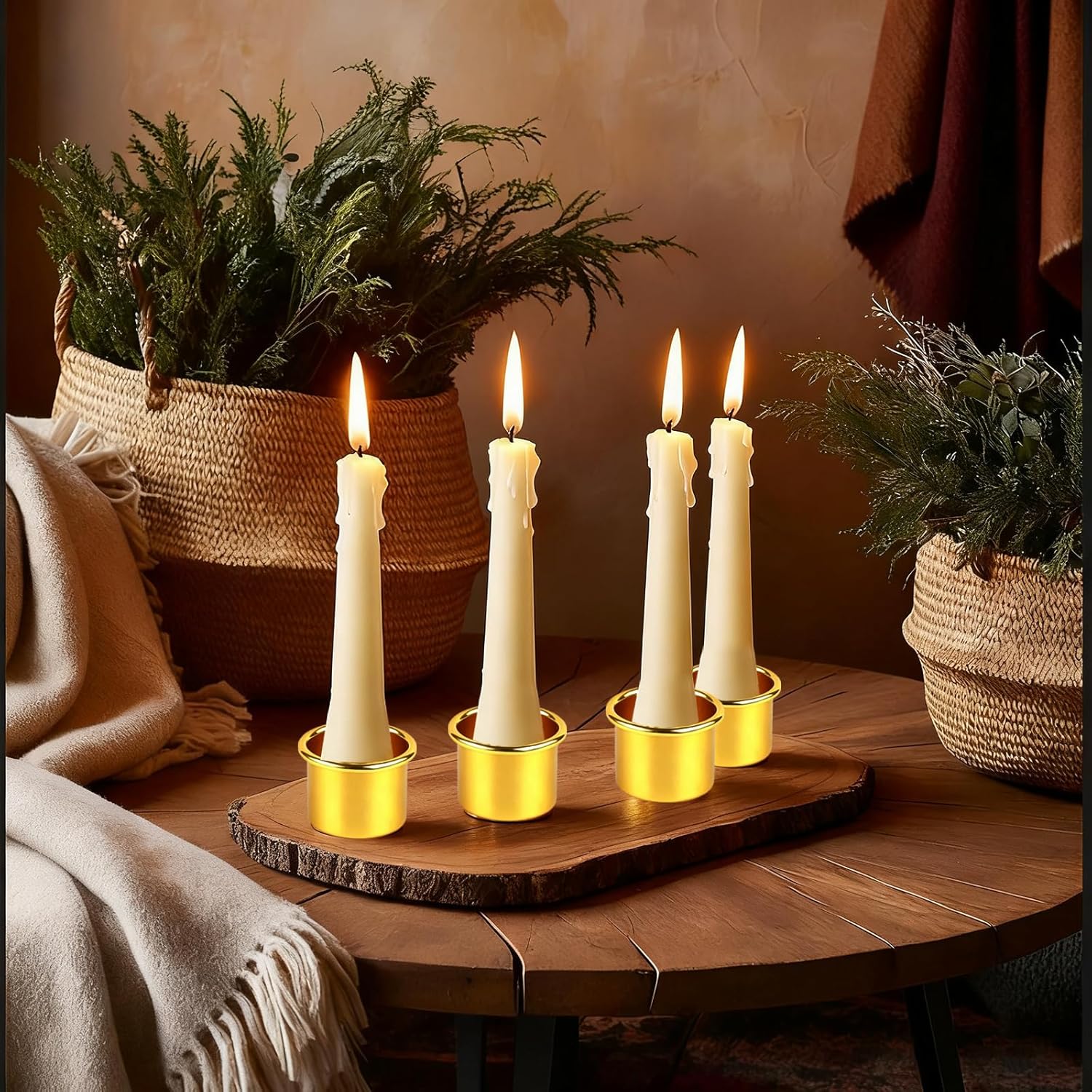 20 Stück Kerzenhalter für Stabkerzen Gold, Kerzeneinsatz, Kerzenhalter Metall Klein, Kerzentüllen, Kerzen-Halter aus Metall Gilt für Halloween, Ostern Szenen und Weihnachten