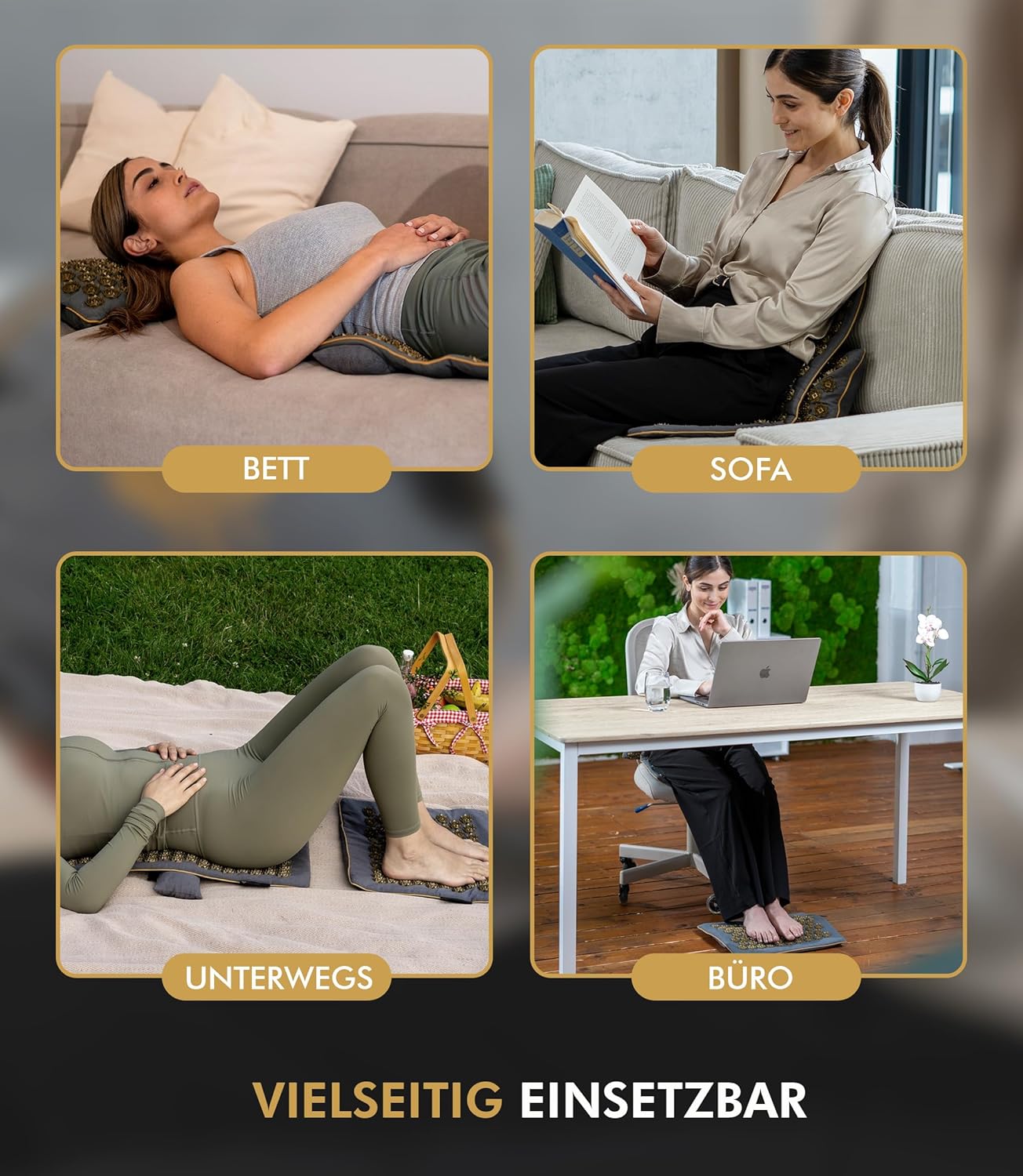 CALM ELEPHANT ORIGINAL® Akupressurmatte mit Kissen XXL Set GENUINE 5-teilig, Massagematte Rücken, Verspannungen lösen, Akupunktur Matte, Kissen mit Wärmefunktion, Lendenkissen, Fußmatte & Tasche, grau