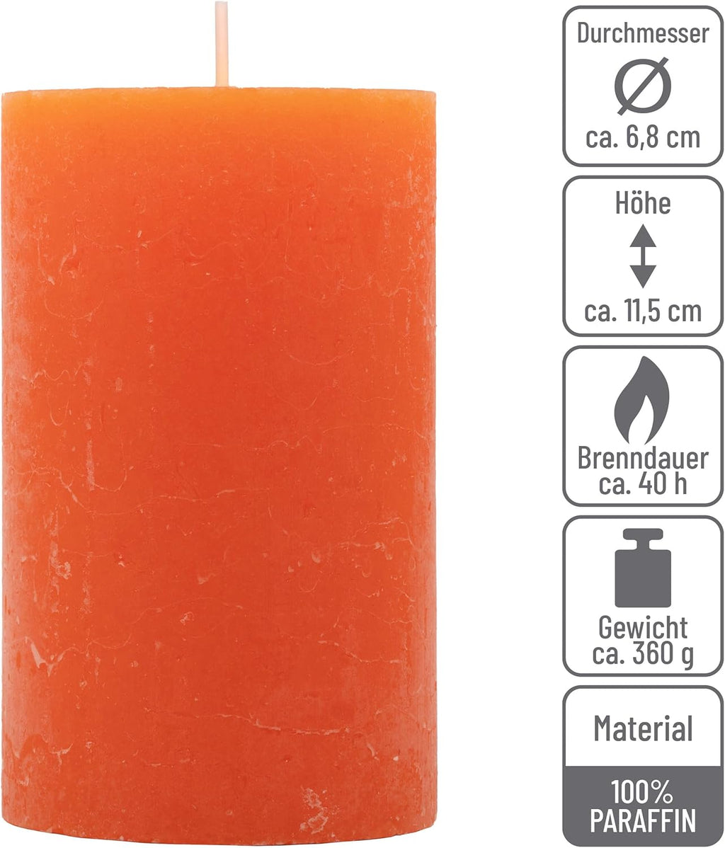 Rustic Candle Height 11.5 cm Diameter 6.8 cm Long Burning Time Round Candle Pillar Candles Candle Decoration Table Candles Christmas Candles Wedding Decoration (Orange, 6)
