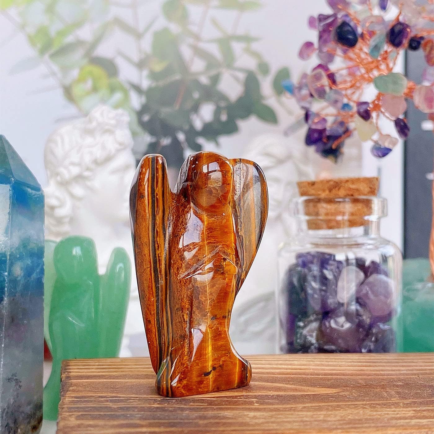 XIANNVXI Tigerauge Schutzengel Kristalle Engel Figur Heilung Kristall Edelsteine Poliert Steine Statue Reiki Angel Figur Schutzengel Geschenk
