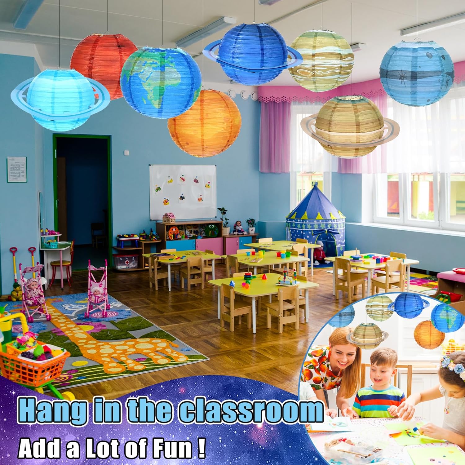 8 Stück Planeten Papierlaternen,25cm Solarsystem Planeten Papierlaterne,Verträumt Papier Lampions Kinder,Hängende Bunt Planet Lampenschirme für Weltraum Themen Geburtstagsfeier Dekorationen