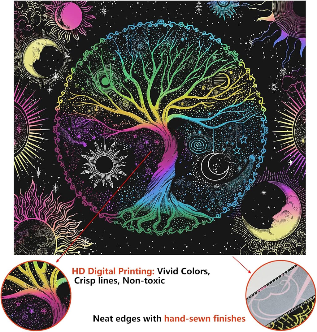 AACKart Blacklight Wall Tapestry, Spiritual Tree of Life Tapestries
