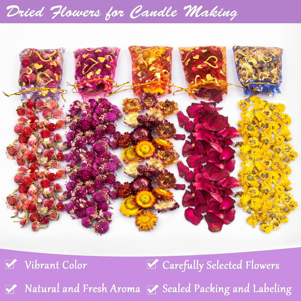 Dried Herbs and Flowers for Candle Soap Making, Lavender Rose for DIY Craft | 50 Bags Witchcraft Herbs for Altar Decor, Pagan Ritual, Bulk Botanical Jasmine Peony Rosemary Ideal for Resin Pressed Flowers