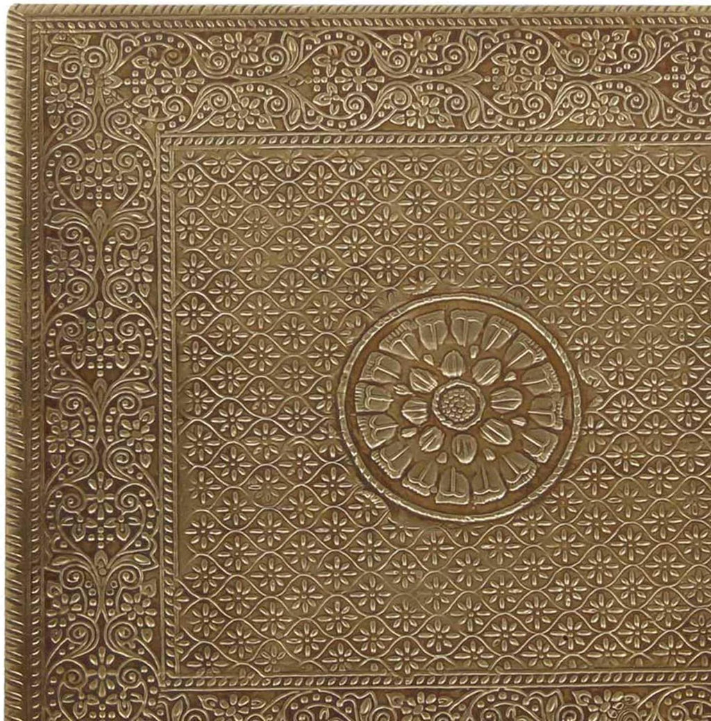 Casa Moro Oriental Stool Side Table Aroon L Made of Wood with Fine Brass Inlaid 30 x 30 x 15 cm (W x D x H) Crafts from the Orient Bajot Table Gold Brown MA25-70