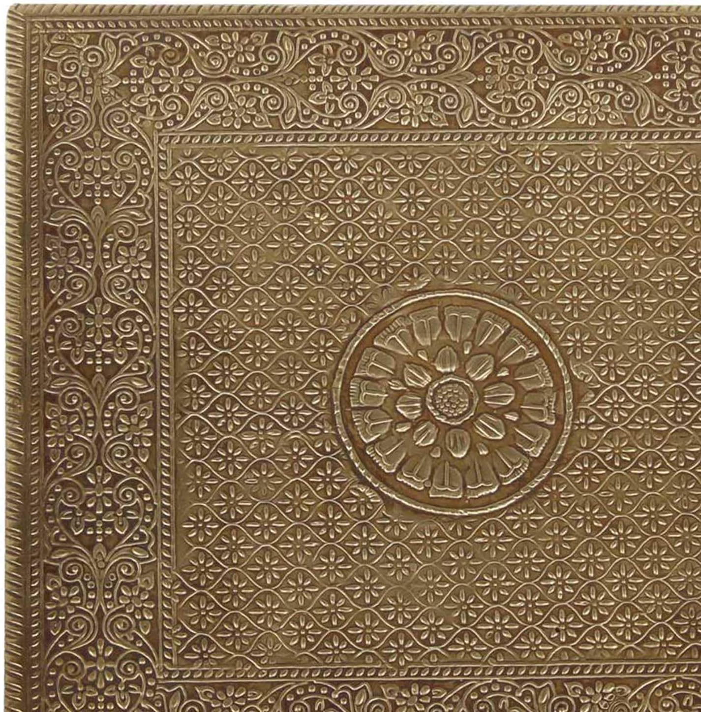 Casa Moro Oriental Stool Side Table Aroon L Made of Wood with Fine Brass Inlaid 30 x 30 x 15 cm (W x D x H) Crafts from the Orient Bajot Table Gold Brown MA25-70