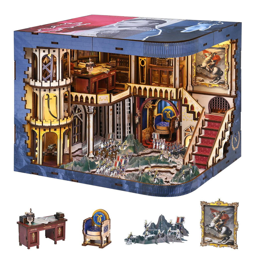 Book Nook Kit, DIY Miniatur Puppenhaus Booknook Kit, 3D Wooden Puzzle Bookend Bookshelf Insert Decor mit LED-Licht und Staubschutzhülle für Jugendliche und Erwachsene (Beyond Library)
