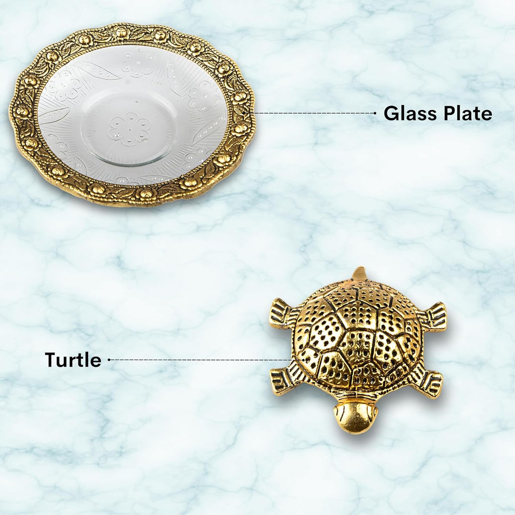Wonder Care Feng Shui Turtle Statue in Glass Top Sculpted in Great Details in Ivory Antique Finish - Idol for Car | Home Decoration | Gift | Turtle Plate 12.7 cm Turtle Plate_5''''