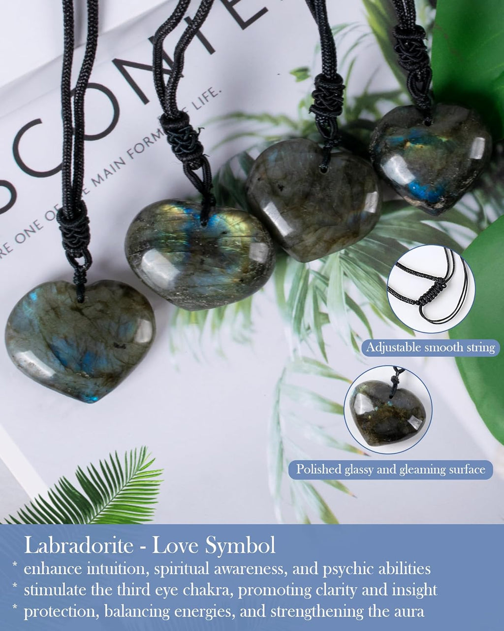 SPDYCESS Natürliche Heilung Kristalle Kette Damen Herz Rund Labradorit Achat Halskette mit Anhänger Reiki Schmuck für Männer Frauen Geschenk
