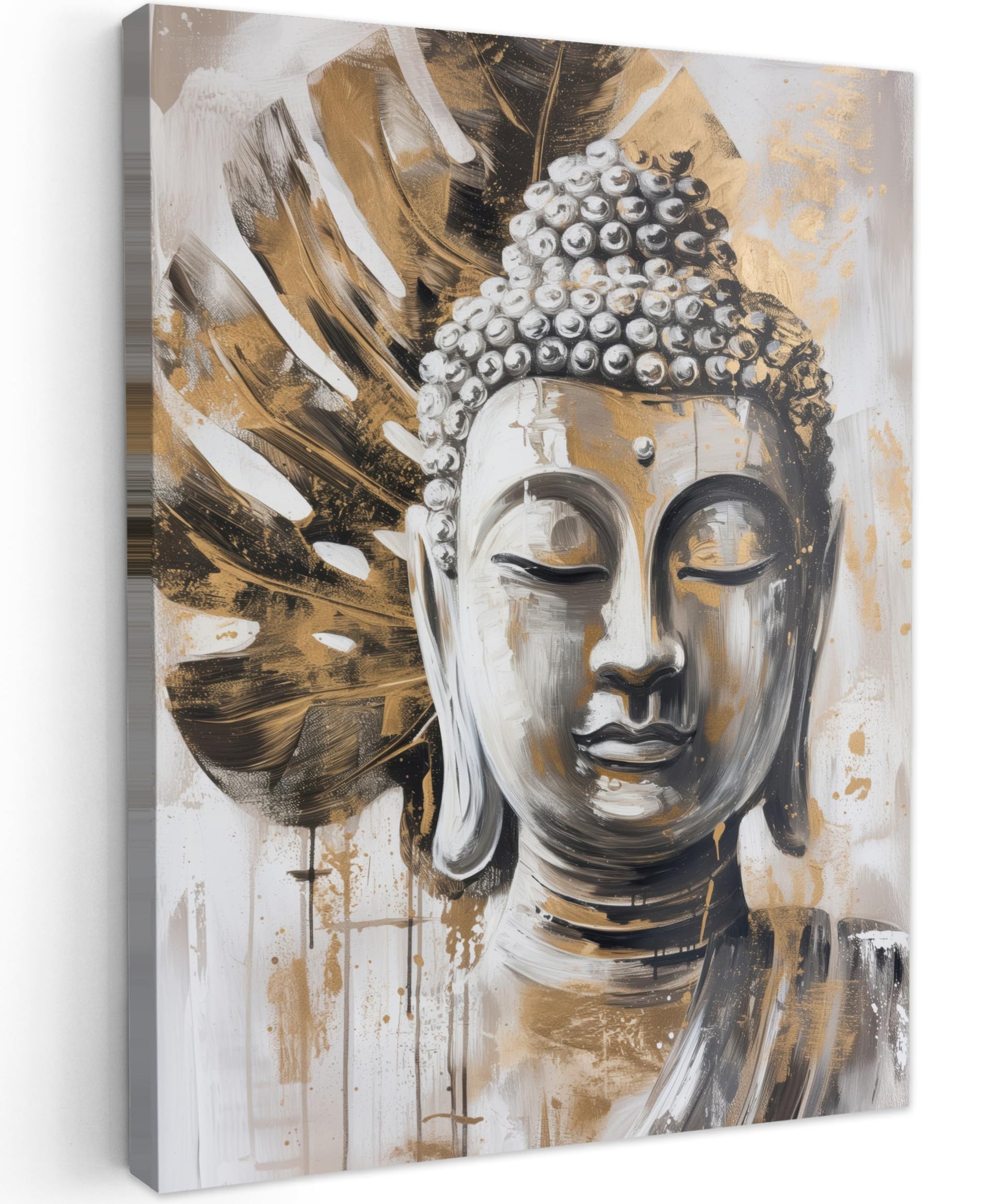 MuchoWow© Wall Pictures Large 120 x 80 cm XXL Bedroom Home Decoration Home Picture Living Room Photo Canvas Wall Pictures Canvas Wall Decor Buddha - Zen - Gold - Luxury - Spiritual