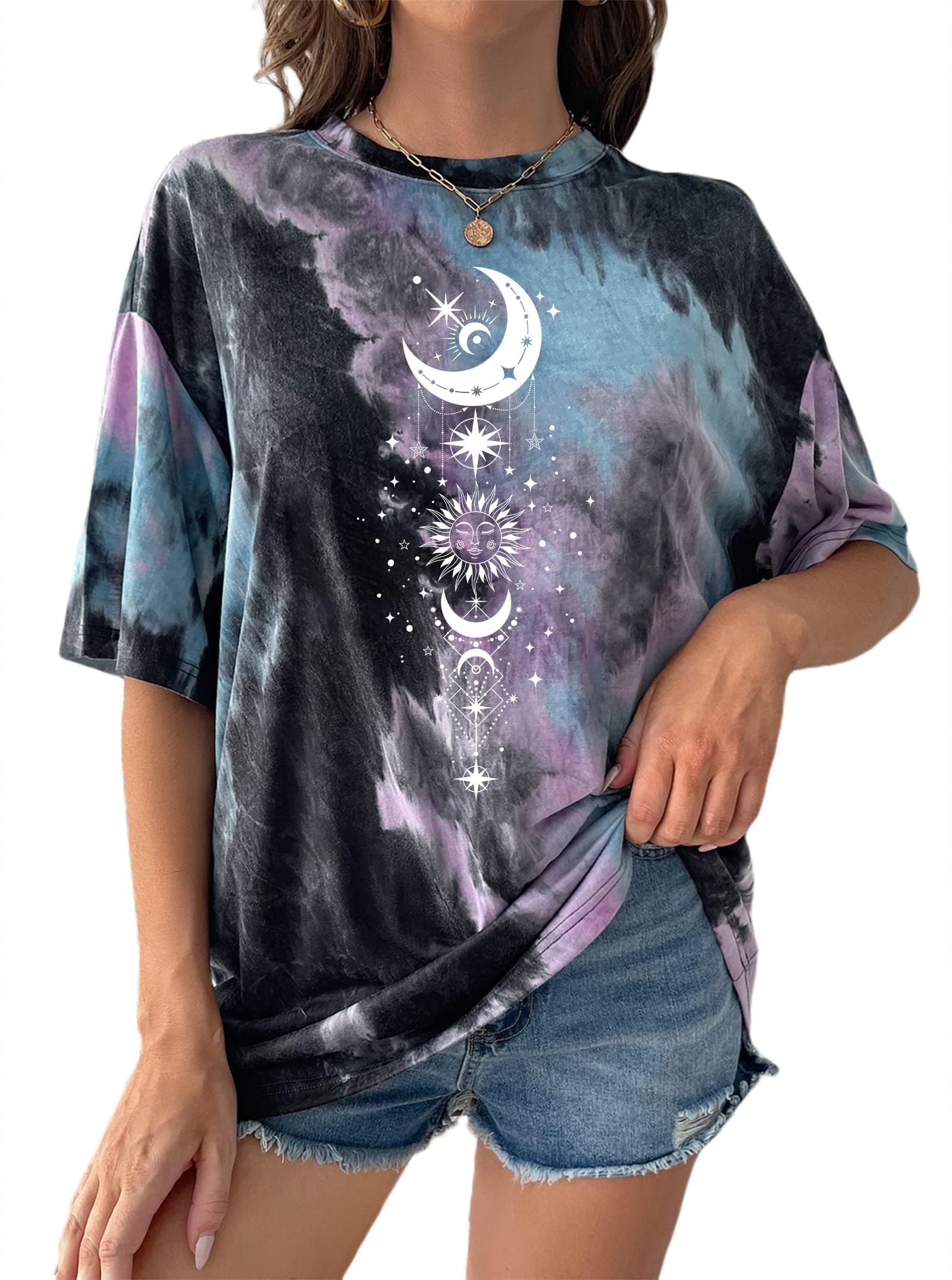 Remidoo Women's Casual Oversized T Shirt Short Sleeve Graphic Tee Letter Tie Dye Shirts