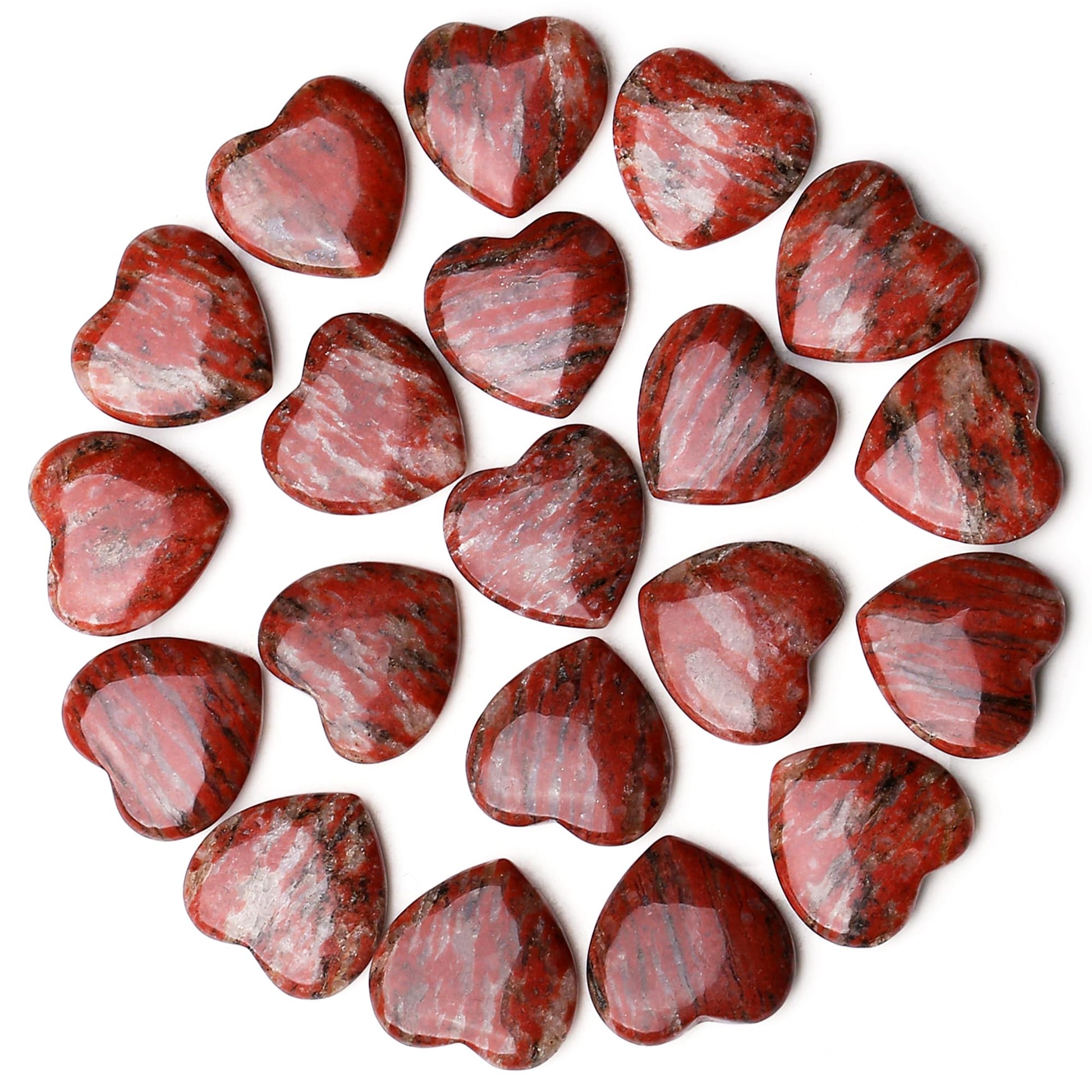 Rhodonite Heart Made of Stone Natural Stones Healing Crystals Gemstones Polished Hand Carved Meditation Chakra Reiki Energy Balance Lucky Gift Pack of 20