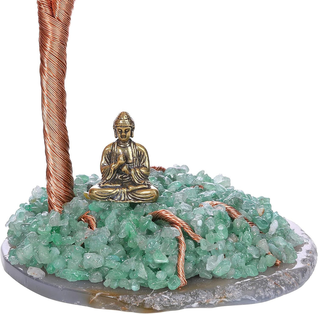 GEHECRST Feng Shui Geldbaum Buddha Figur Lebensbaum Deko mit Achat Basis Heilstein Glücksbringer Baum Trommelsteine Glückbaum Dekoration für Reichtum Glück Gesundheit (7 Chakra)