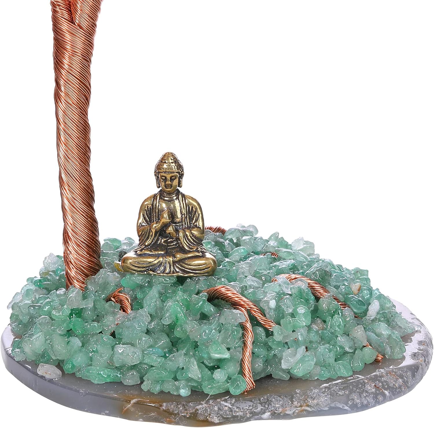 GEHECRST Feng Shui Geldbaum Buddha Figur Lebensbaum Deko mit Achat Basis Heilstein Glücksbringer Baum Trommelsteine Glückbaum Dekoration für Reichtum Glück Gesundheit (7 Chakra)