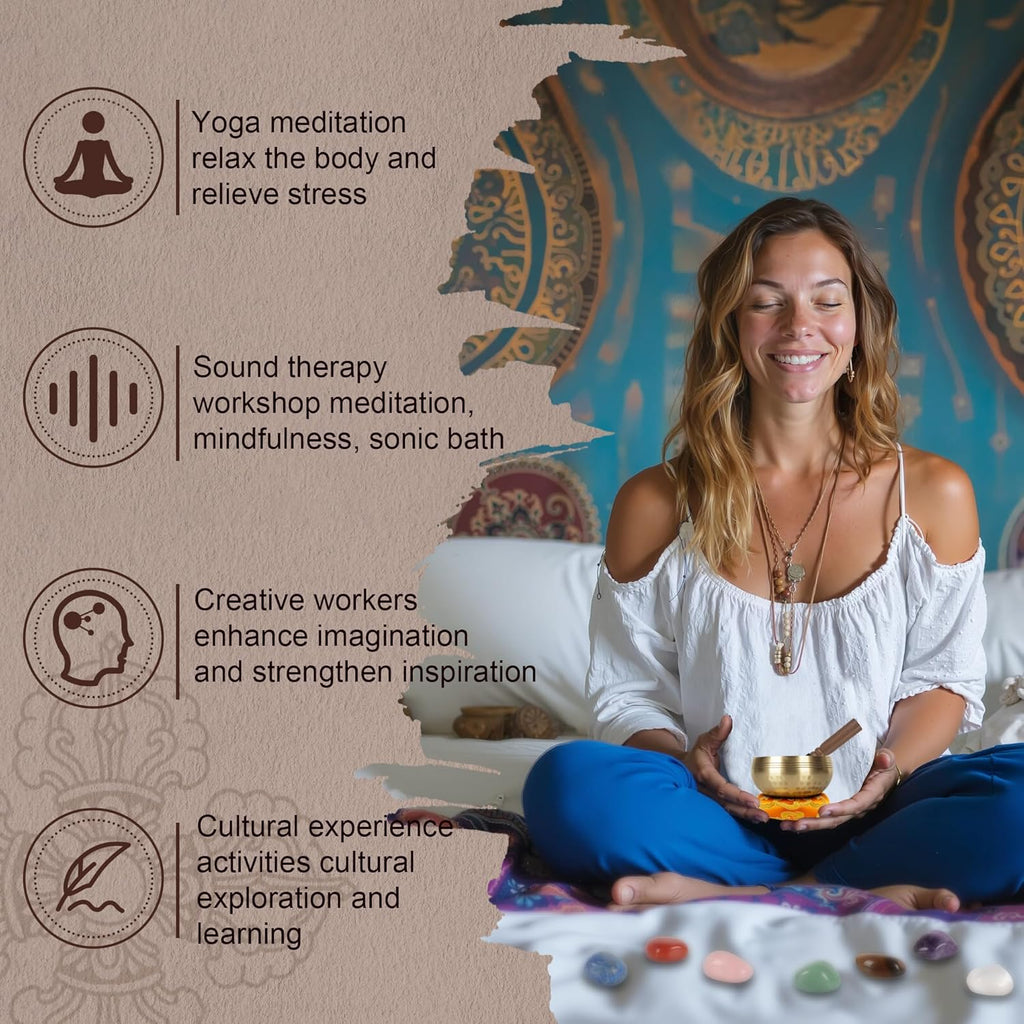 Traditionelle Klangschale 8cm mit 7 Chakra Kristallen, Handgefertigt in Nepal für Meditation und Yoga - Geschenkidee für Frauen und Männer
