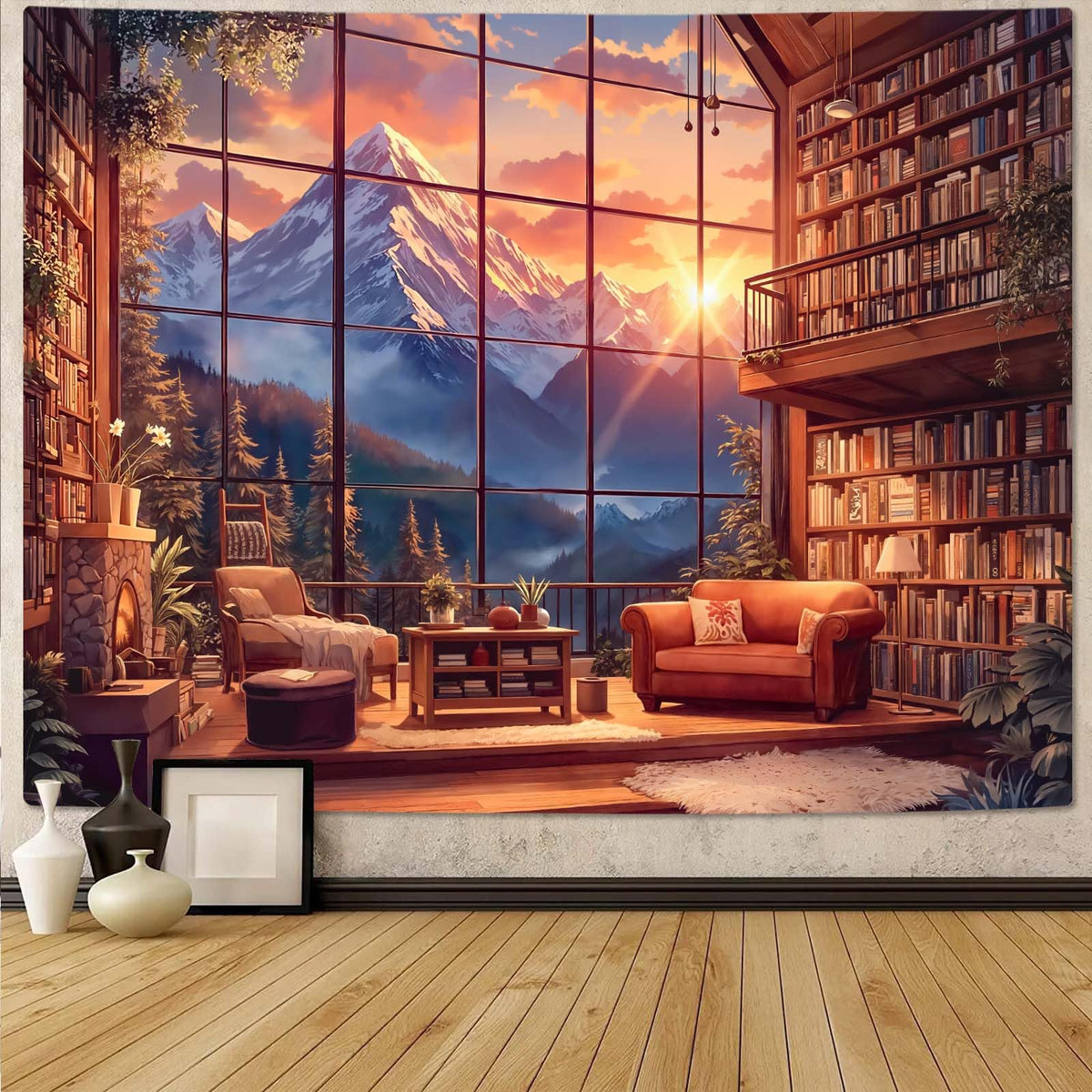 Accnicc Forest Library Tapestry Tree Bookshelf Tapestries Wall Hanging Vintage Fantasy Fairy Treehouse Book Large Tapestry for Bedroom Living Room Dorm Classroom 80 x 60 inch