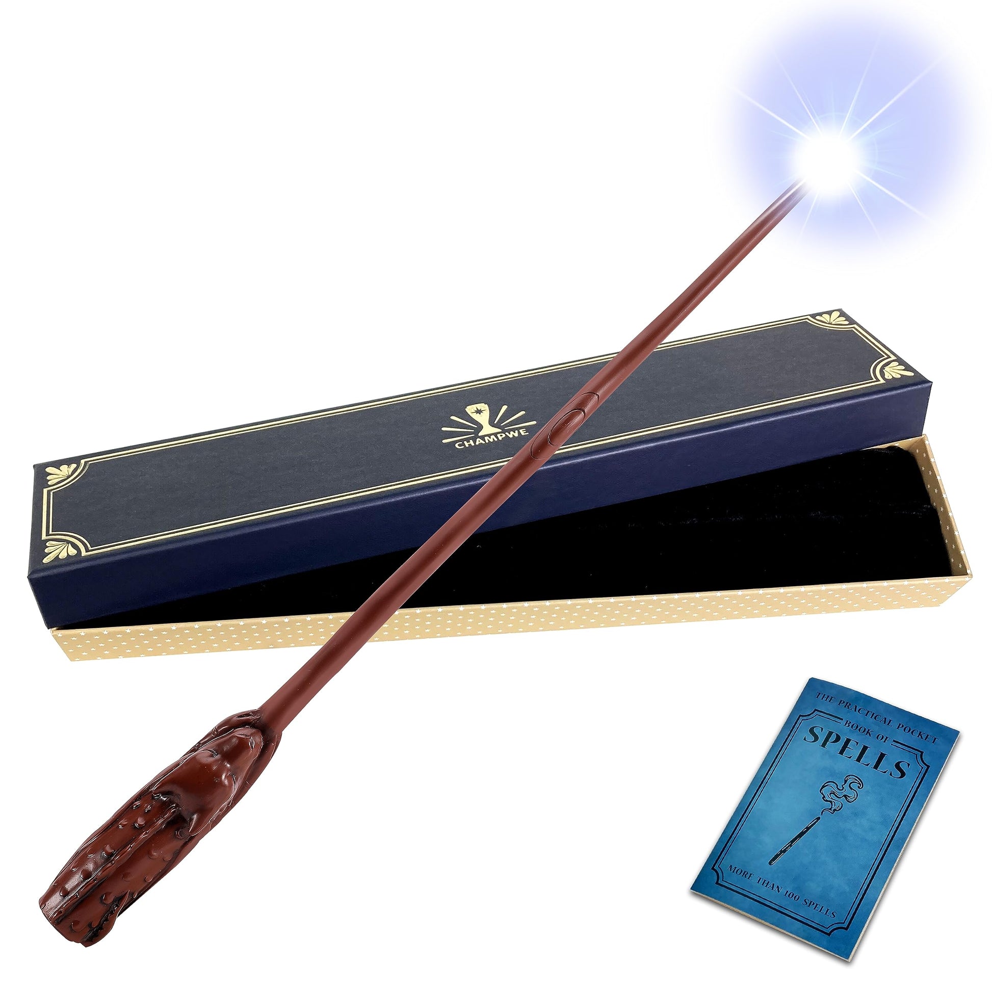 ChampWe Light Up Magic Wizard Wand Rechargeable Illuminating Toy for Kids Witch Collection Cosplay Accessories with Spellbook and Gift Box (Ivy)