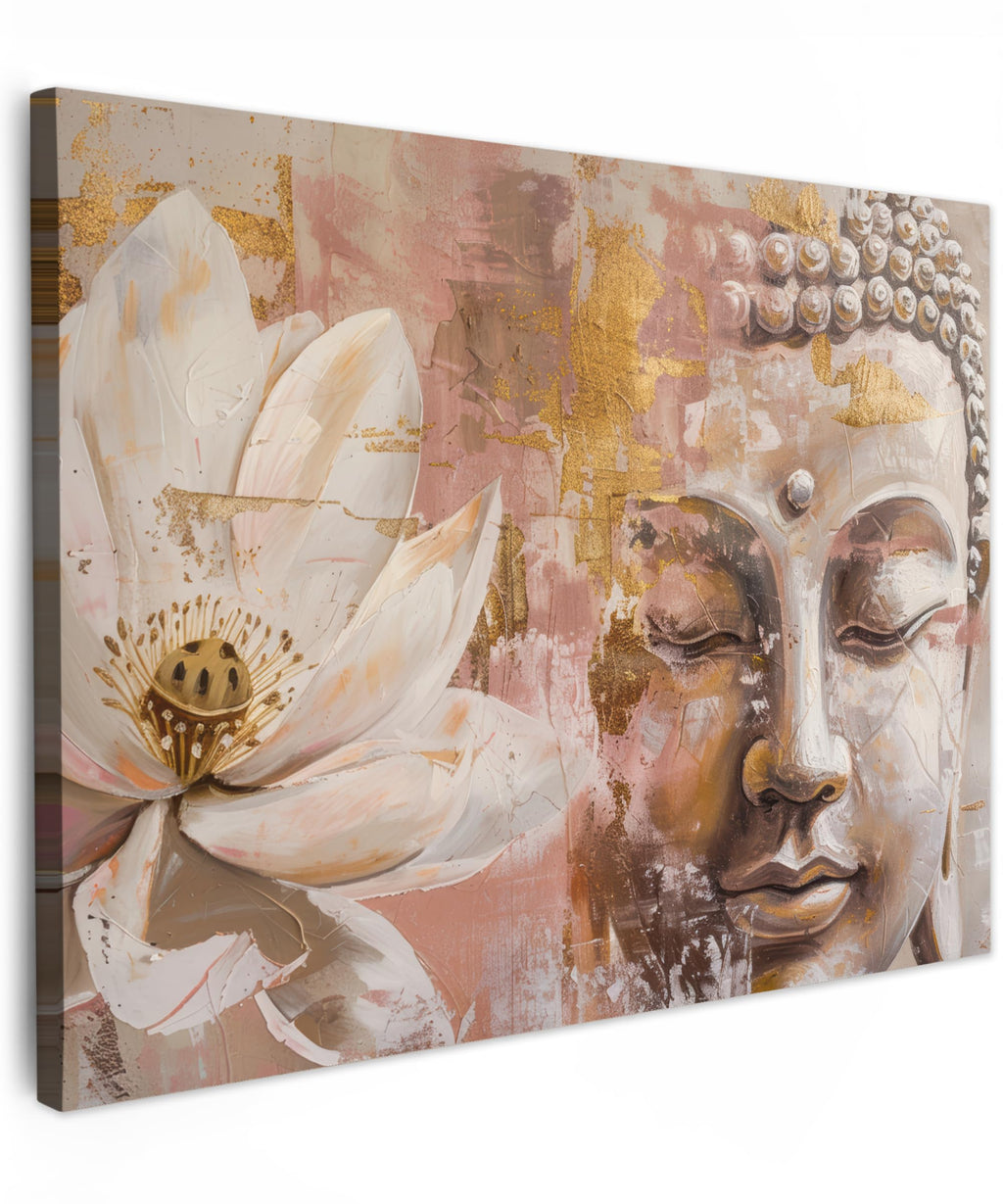 MuchoWow© Wall Pictures Large 120 x 80 cm XXL Bedroom Home Decoration Home Picture Living Room Photo Canvas Wall Pictures Canvas Wall Decor Buddha - Zen - Gold - Luxury - Spiritual