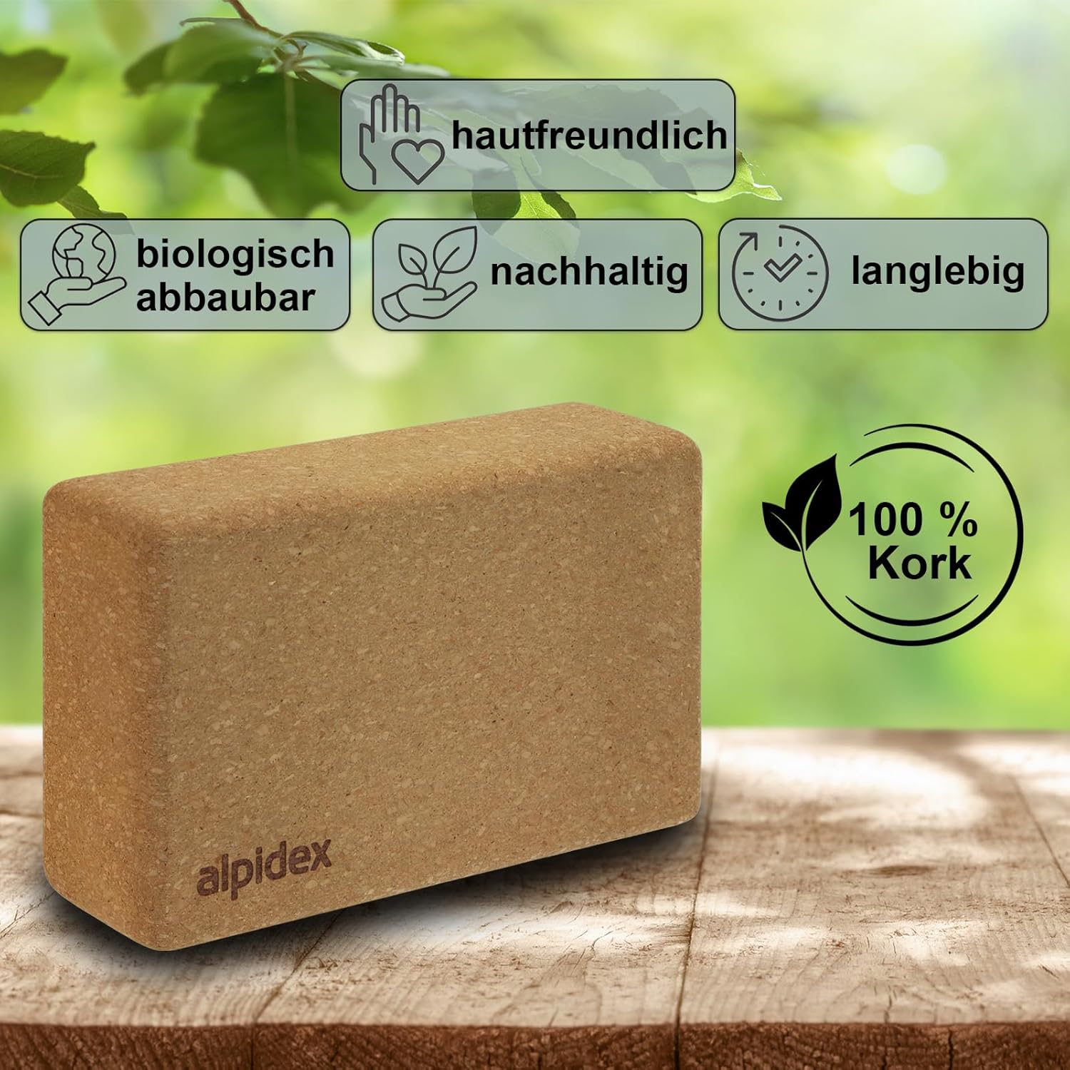 ALPIDEX Yogablock 2er oder 4er Set inkl. E-Book mit 100 Übungen Ökologisch Nachhaltig Naturkork aus Portugal Korkblock Yoga Pilates | 7 Jahre Garantie auf Material*