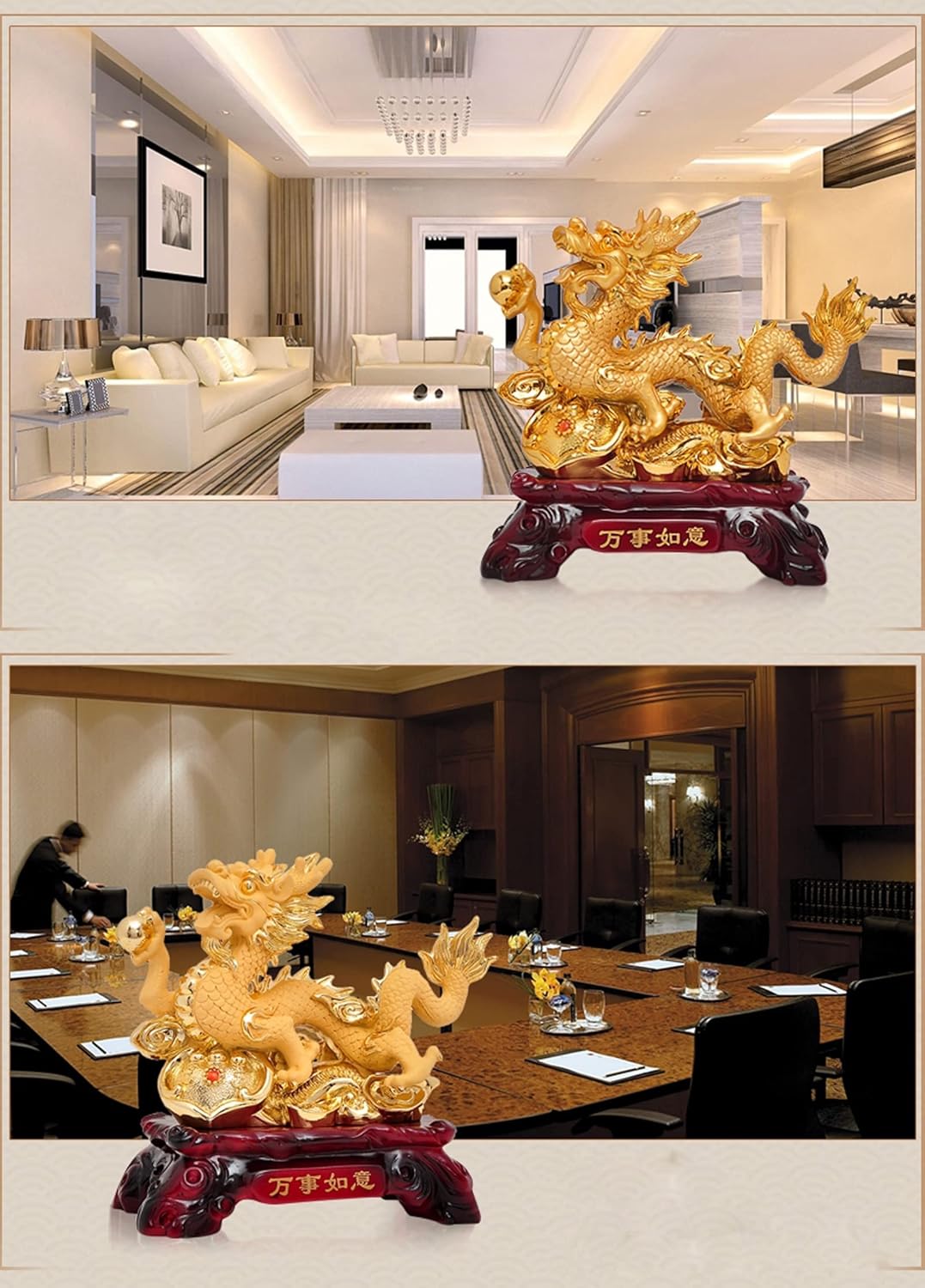 Uziqueif Feng Shui Geld Glück Glücklicher Vermögen Reichtum Chinesische Drache Statue Münze Home Büro Dekoration Tischtischornamente Gute Glücksgeschenke, Harz,Gold,33 * 17 * 31cm