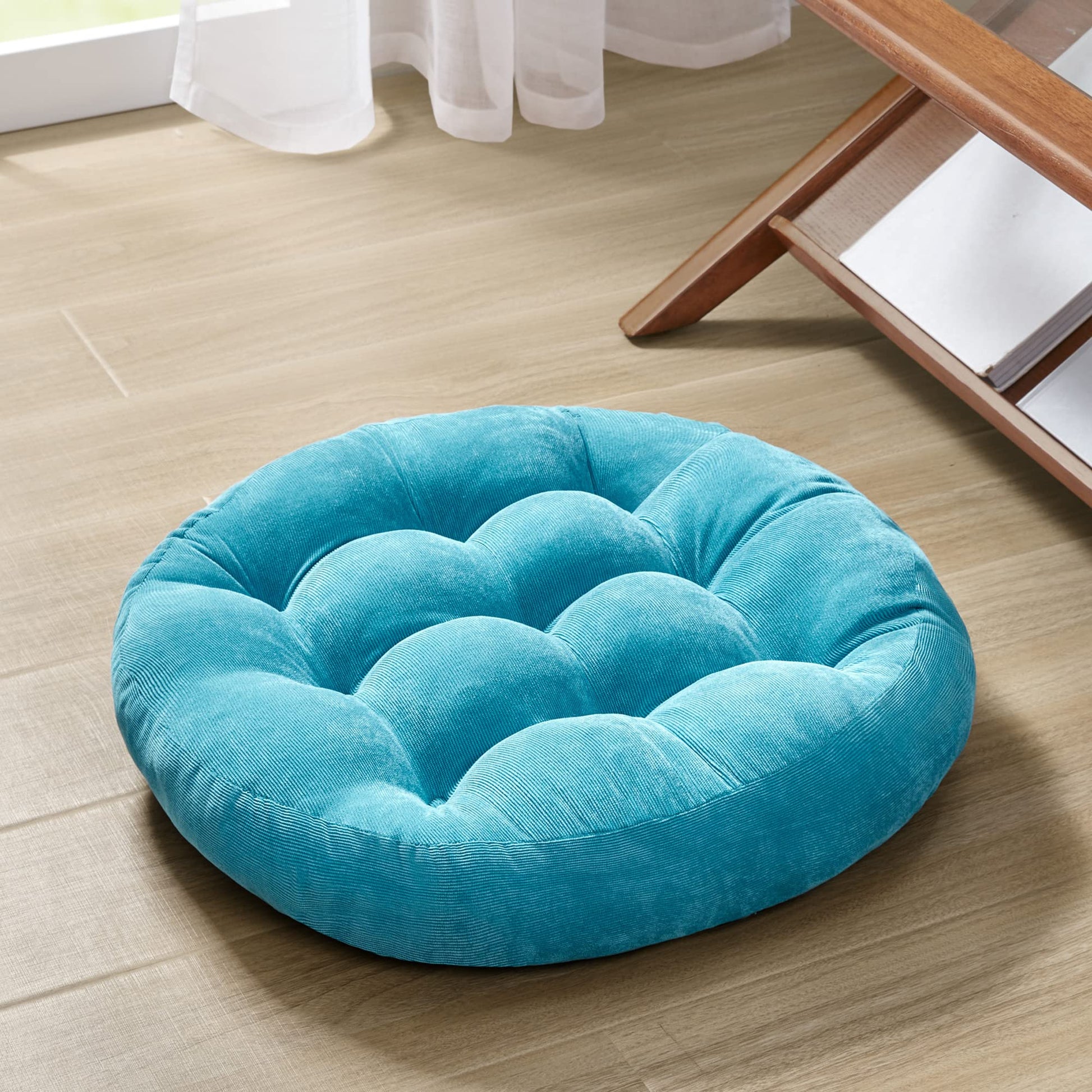 Degrees of Comfort Meditation Floor Pillow, Square Large Pillows Seating for Adults, Tufted Corduroy Thick Cushion for Living Room Tatami, Turquoise, 22x22 Inch