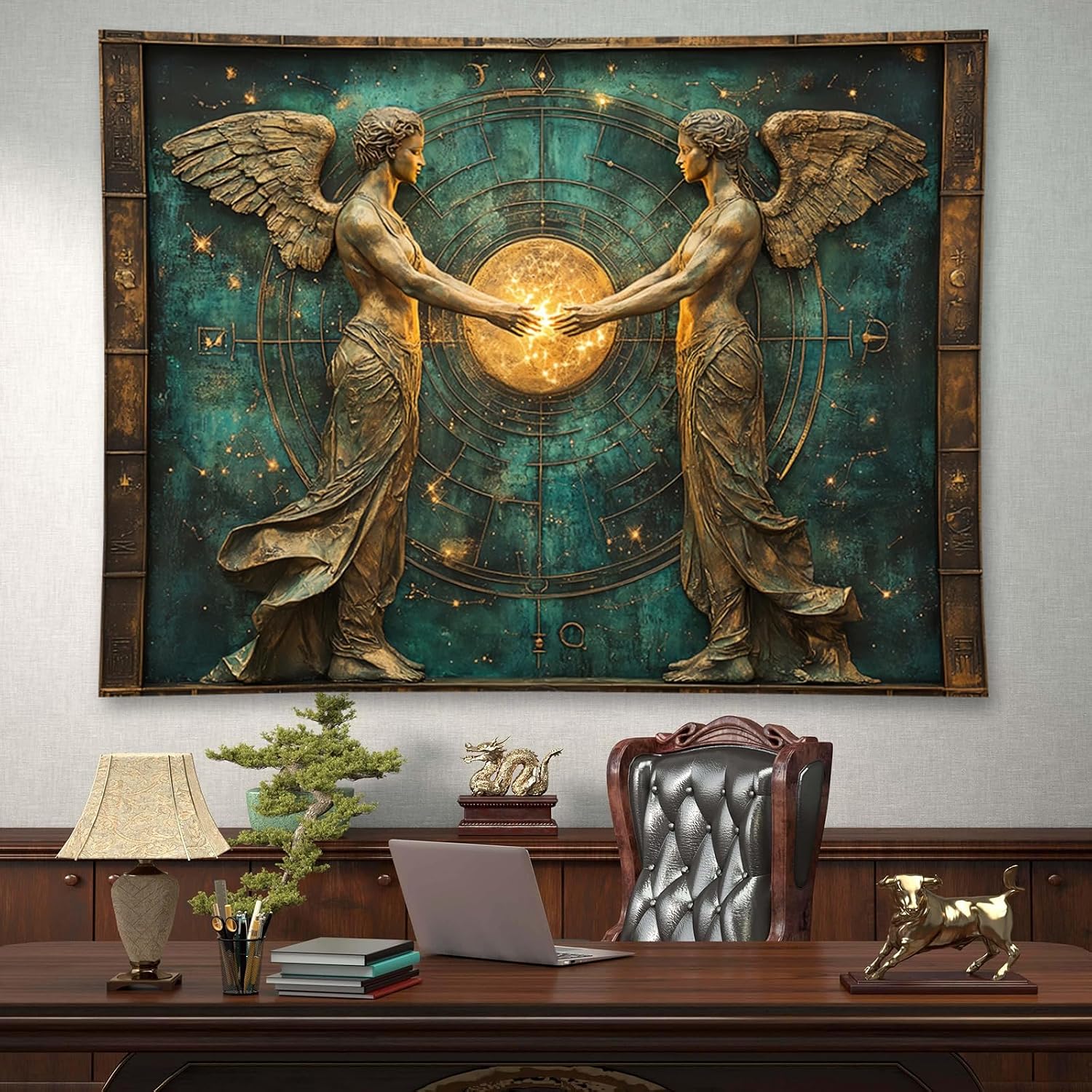 Liuzhouzai Vintage Zodiac Gemini Tapestry Wall Hanging Astrology Home Decoration Aesthetics Suitable for Bedroom Living Room Dormitory Office Wall Decor 80x60 Inches