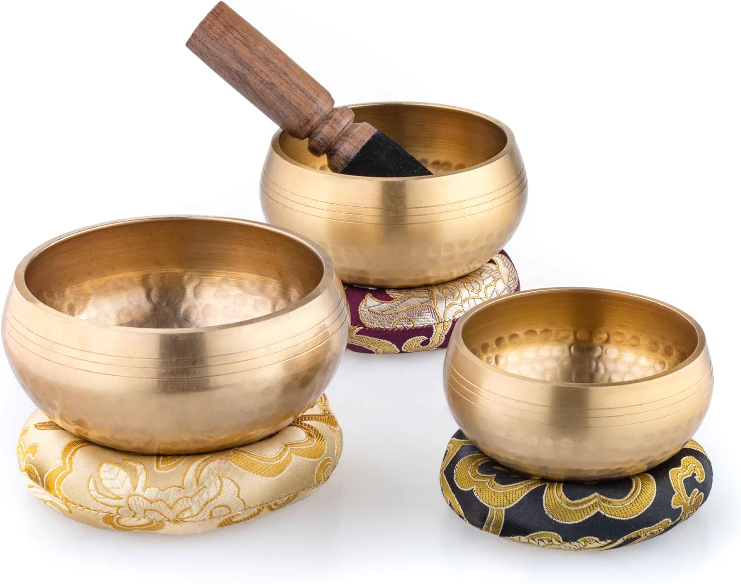 Klangschalen 3 Stück mit Klöppel und Kissen - Meditation Singing Bowl Set 8 bis 11 cm Durchmesser