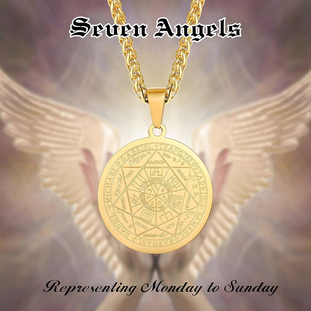 XUANPAI Siegel der Sieben Erzengel Ketten Choker Statement Halskette Talisman Anhänger Amulett Schmuck für Männer