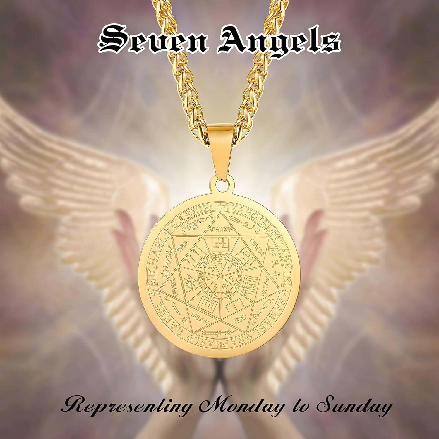 XUANPAI Siegel der Sieben Erzengel Ketten Choker Statement Halskette Talisman Anhänger Amulett Schmuck für Männer