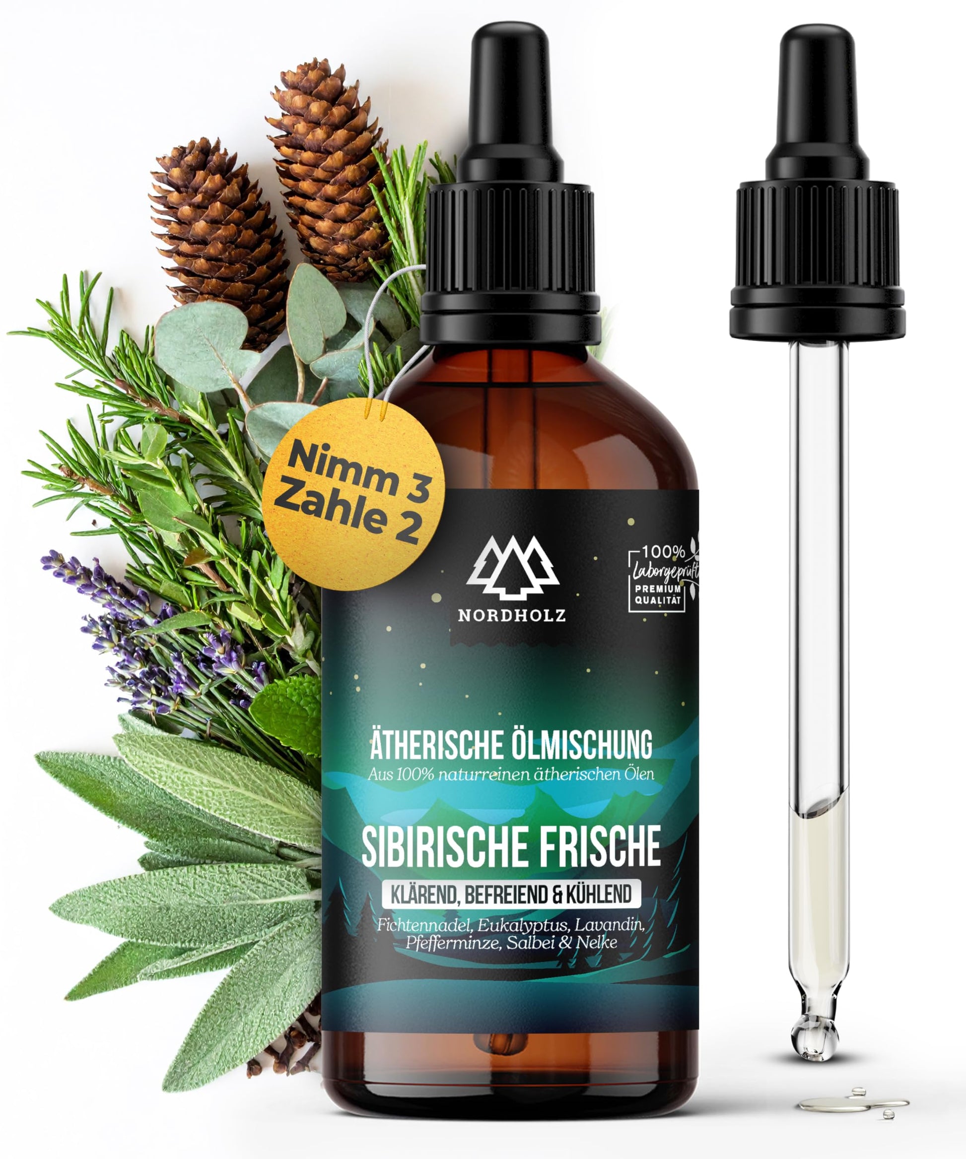 Mountain Pine Oil [100% Natural] - Pharmaceutical Quality Essential Oil from Steam Distillation - Vegan, Laboratory Tested - For Sauna, Diffuser & Aromatherapy