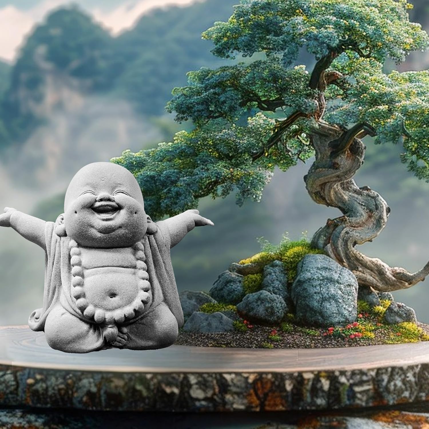 Laughing Buddha Statue,Zen Monk Praying Statue Sculptures Ornament for Garden,Outdoor,Wealth,Good Luck, Indoor,Mini Buddha Fish Tank Decoration