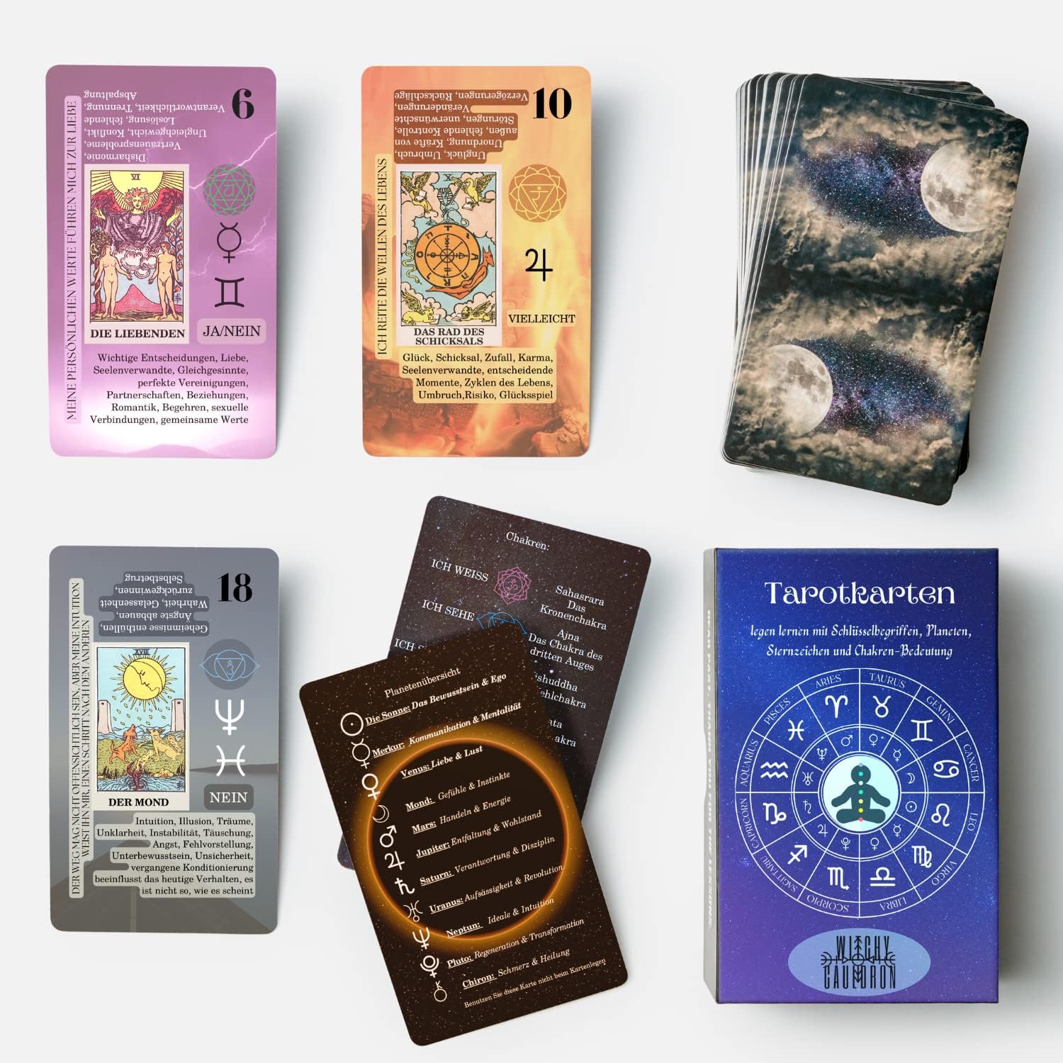 Witchy Cauldron Tarotkarten Legen Lernen, Tarot-Karten für Anfänger, Kein Handbuch Erforderlich, Einfaches und Schnelles Tarotdeck mit Deutschen Bedeutungen auf Ihnen