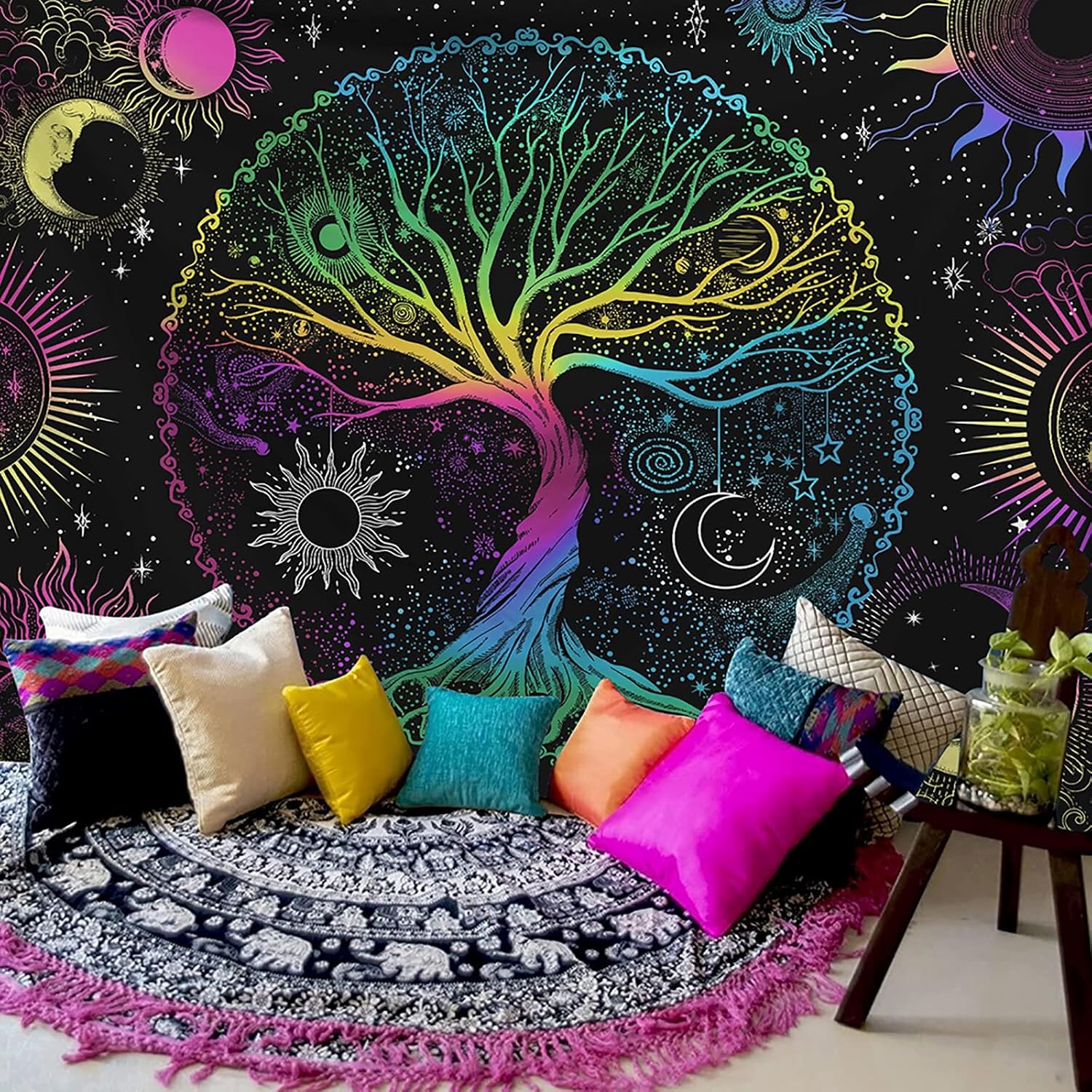 AACKart Blacklight Wall Tapestry, Spiritual Tree of Life Tapestries