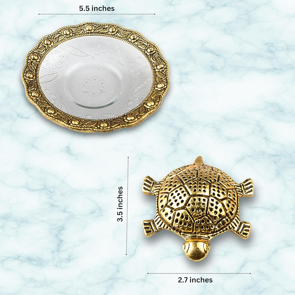 Wonder Care Feng Shui Turtle Statue in Glass Top Sculpted in Great Details in Ivory Antique Finish - Idol for Car | Home Decoration | Gift | Turtle Plate 12.7 cm Turtle Plate_5''''