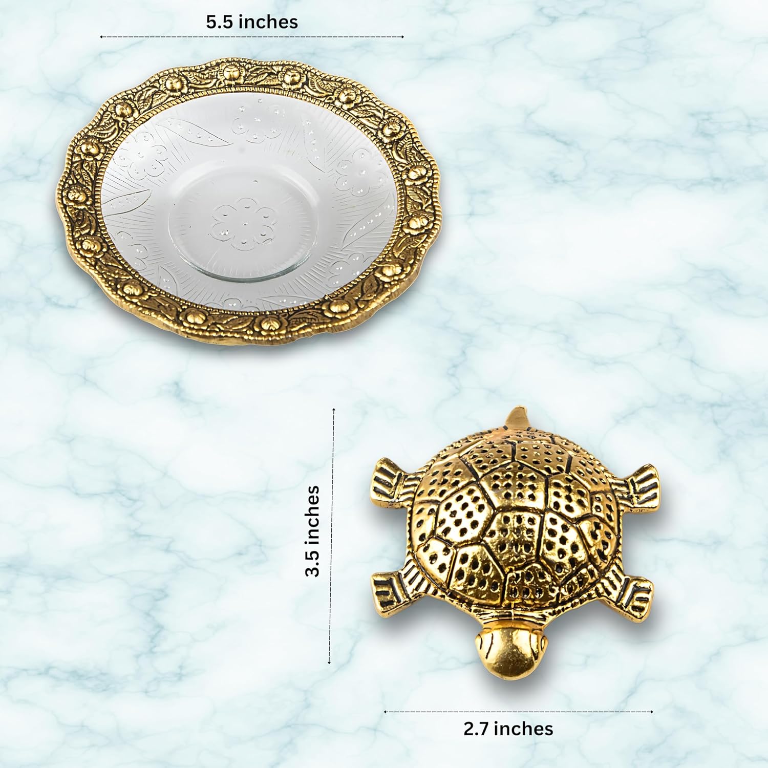 Wonder Care Feng Shui Turtle Statue in Glass Top Sculpted in Great Details in Ivory Antique Finish - Idol for Car | Home Decoration | Gift | Turtle Plate 12.7 cm Turtle Plate_5''''
