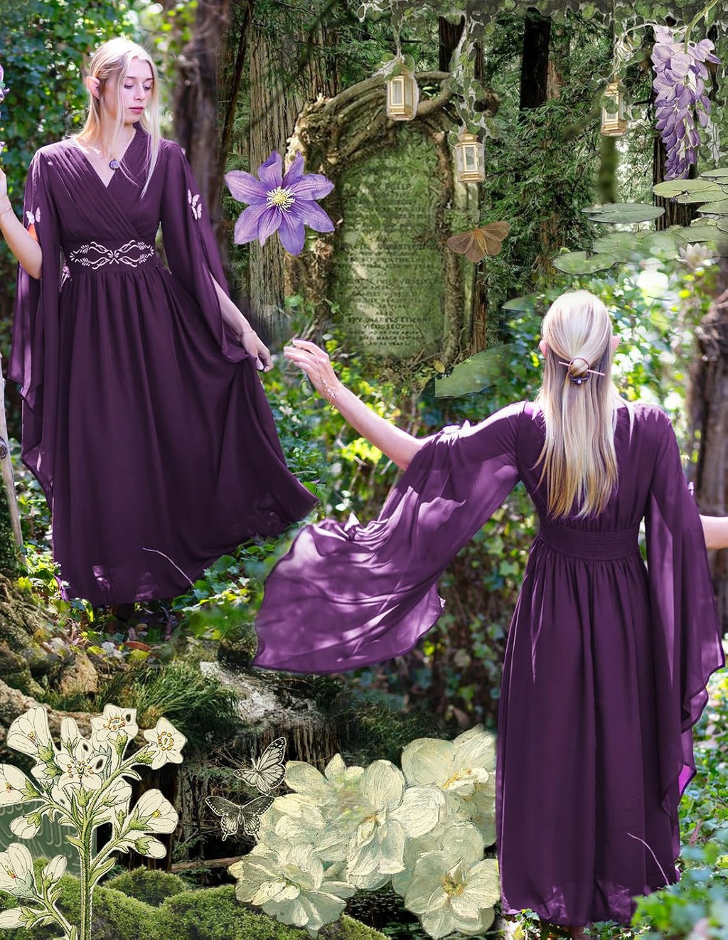 Scarlet Darkness Women's Renaissance Costume Wrap V Neck Medieval Dress Split Bell Sleeve Embroidery Fairy Dresses