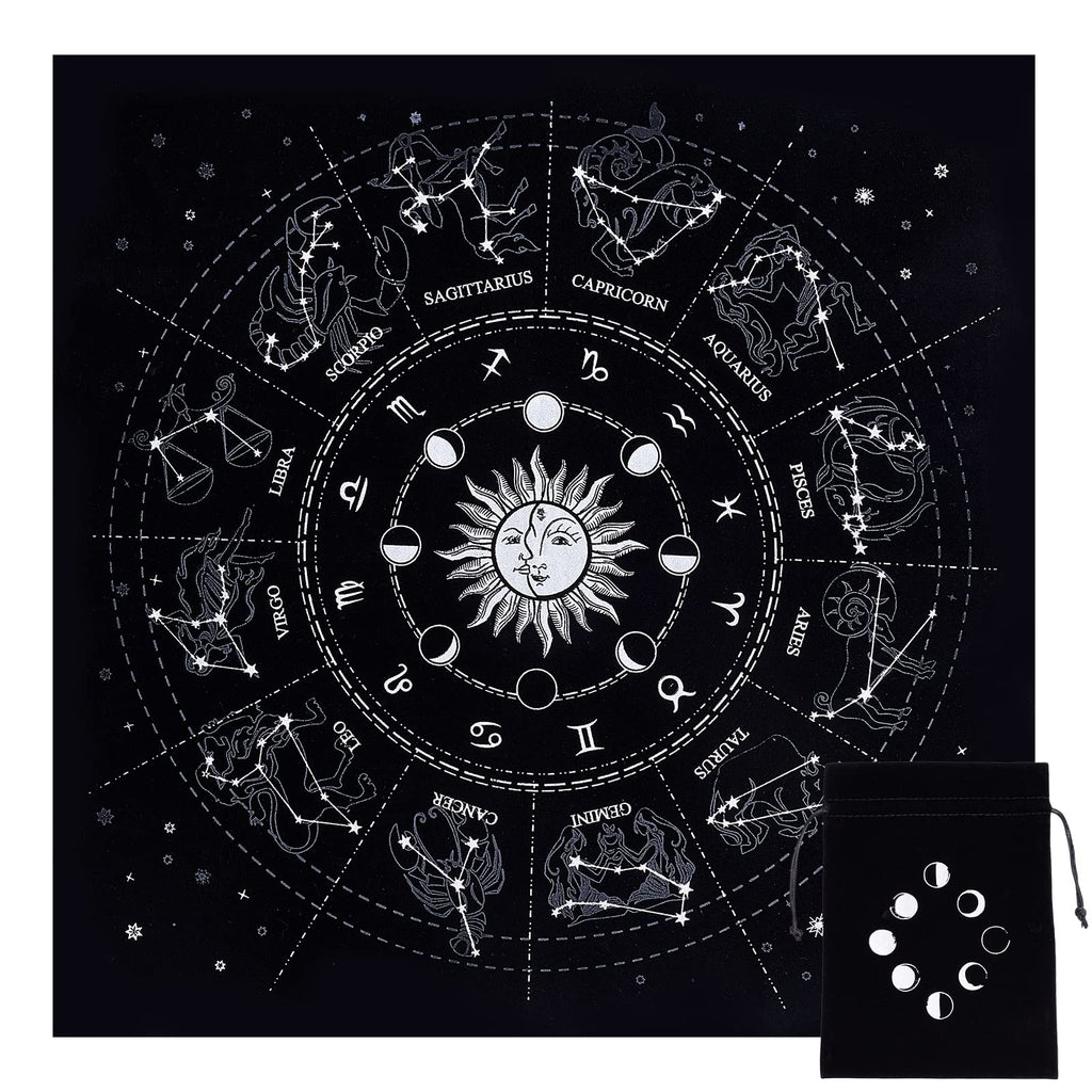 CREATCABIN Altartuch Mond Sonne Stern Pentagramm Himmlisches Tarot-Deck Spiritueller Wandteppich Tischdecke Macht Heiliges Tuch Astrologie Für Wahrsagen Premium-Hexereizubehör Pagan 19.29x19.29 cm