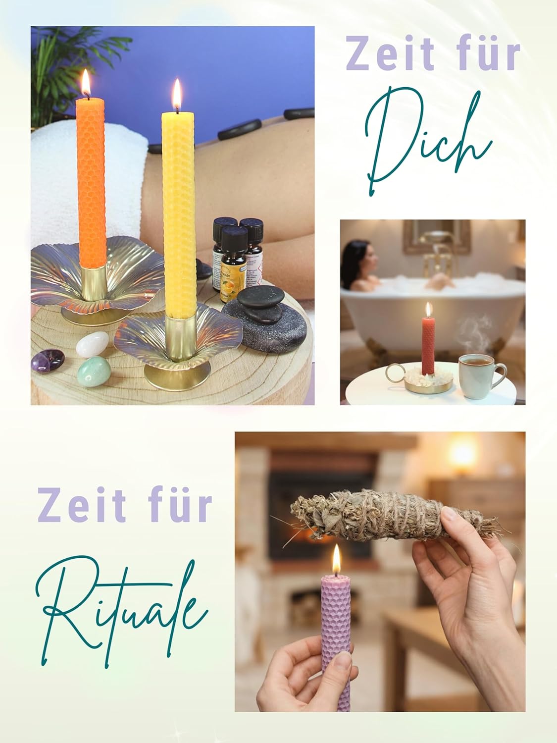 Chakra Candle Set, 7 Ritual Candles Made of Pure Beeswax, Hand Rolled from Germany, Hemp Wicks, Approx. 4 Hours Burning Time, Taper Candles in Chakra Colours for Meditation and Yoga
