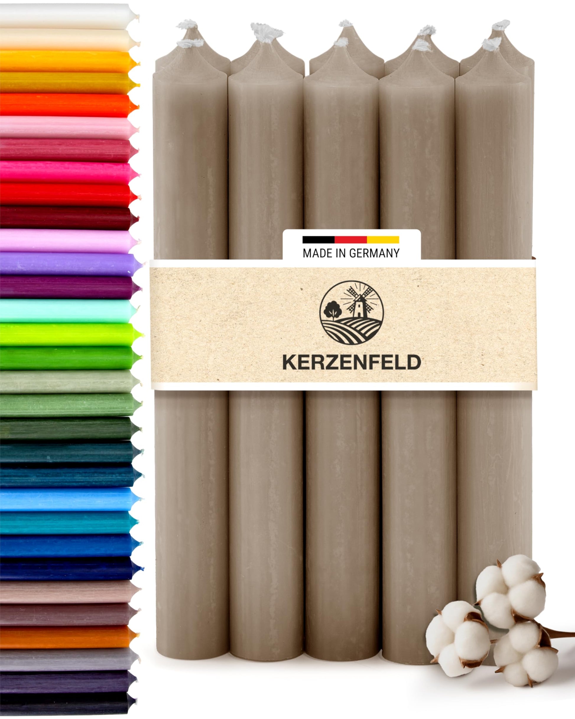 Bunte Stabkerzen Durchgefärbte, 10 Stück, 180mm x 22mm, Spitzkerzen, 8+ Stunden Brenndauer, Made in Germany - Ohne Tropfen & Rußen - Unparfümierte und RAL-Zertifizierte Tafelkerzen (Jade Grün)