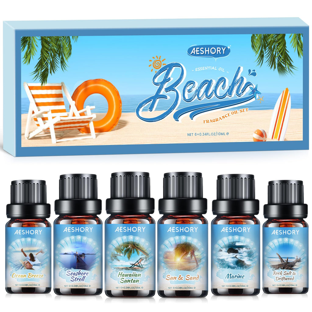 AESHORY Essential Oils Set for Diffuser 6 x 10 ml, 100% Natural Aromatherapy Fragrance Oil, Aroma Oil Gift Set for Soap, Candles, Humidifier, Spa - Lavender, Mint, Tea Tree, Sweet Orange, Eucalyptus