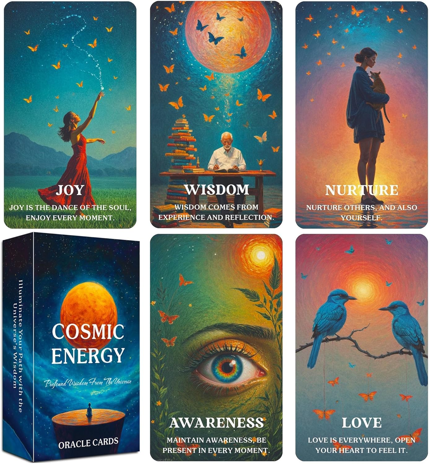 QCFQCF Cosmic Orakelkarten, Universum Message Orakelkarten für Anfänger, Innere Stärke, Spirituelle Führung, Oracle Deck, Universal Weisheit für den täglichen Gebrauch, Lesungen und Meditation