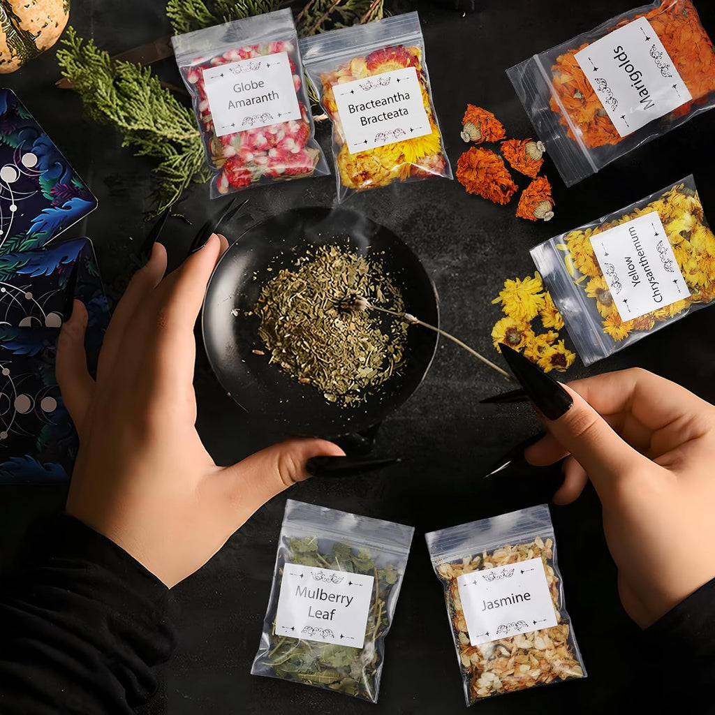 60 Pack Witchcraft Herbs Set, Bulk Dried Flowers for Witch Candles Spells | Lavender Rose Mixed Botanicals for Spell Jar, Candles Soap Making, Wiccan Supplies Tools, Gifts for Witchy Beginner Friends