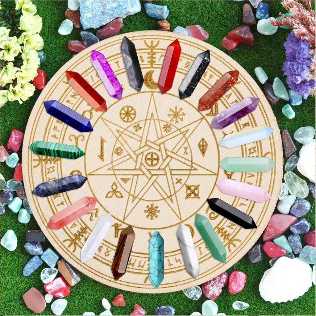 SaiXuan 20 Stück Edelstein Sechseckig, Natürliche Kristalle zur Chakren-Ausrichtung, Meditation & Energieheilung, Mit Amethyst, Obsidian, Tigerauge für Spirituelle Deko & DIY-Schmuck