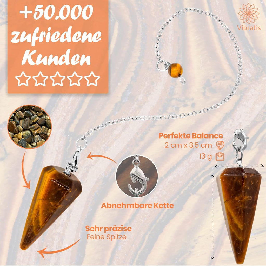 Vibratis Radiesthesia Stone Tiger's Eye Cone Pendulum - Medium