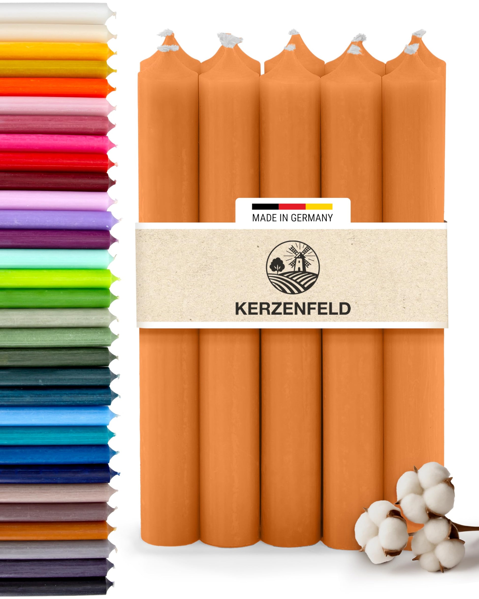 Stabkerzen Rot, 10 Stück, 180mm x 22mm, Durchgefärbte Spitzkerzen, 8+ Stunden Brenndauer, Made in Germany - Ohne Tropfen & Rußen - Unparfümierte und RAL-Zertifizierte Tafelkerzen