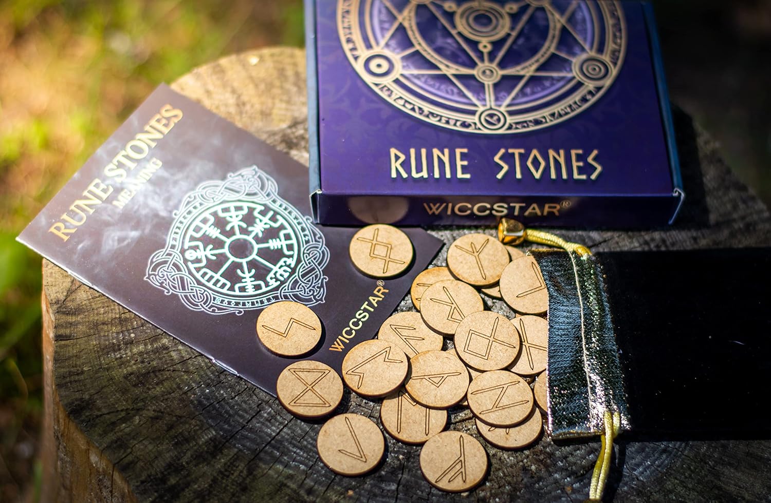wiccan star Runen Steine ​​Set (25 Stück) mit Geschenkbeutel mit Bedeutung & 5 Runen orakel Technik (auf Englisch)